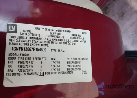 2007 Chevrolet Tahoe Lt из США, поврежденный, VIN 1GNFK13067R154599